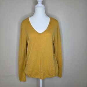 Charter Club Yellow 100% Cashmere V-Neck Sweater 2-Ply Soft Knit Luxury Size L
